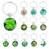 PnxdeobXL 12 Stück Schlüsselanhänger Glücksbringer 12 Vierblättrige Kleeblatt Schlüsselanhänger Rostfreier Stahl Glückssymbole mit 12 Designs für Geschenke & Alltag