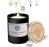 *ALSTER HERZ* Schmuckkerze, Kerze im Glas mit Deckel, handgefertigt, Halskette, Gold, Modeschmuck, ohne Duftstoffe, originelle Geschenkidee, Made in Hamburg (Schwarz)