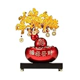FUHAI-666 Geldbaum aus Kristall Kristall-Geldbaum mit Sockel, Reichtum, Glück, Ornament for den Weinkühler zu Hause Feng Shui Edelsteinbaum(Red)