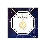 Bixorp Sternzeichen Zwillinge Halskette - Sternzeichen-Medalion aus Edelstahl in Gold – Zodiac-Halskette auf Geschenkkarte