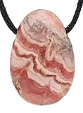 Lebensquelle Plus Rhodochrosit Tropfenanhänger | Gebohrter Trommelstein Anhänger mit Baumwollband | Hochwertiger Edelsteinanhänger