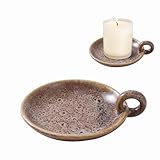 Vintage-Kerzenhalter aus Keramik mit Griff, Mini-Kerzenhalter im Bauernhaus-Stil, Tafelaufsatz, Keramik-Kerzentablett für Küche, Badezimmer, Couchtisch, Weihnachtsdekoration (Khaki, Durchmesser 12)