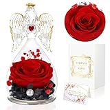 GUHAOOL Ewige Rose mit Engel Figur, Geschenke für Mama, Infinity Rosen im Glas Engel-Ewige Rose in Angel, Engel mit Rose für Mutter Oma zum Geburtstag Weihnachten Muttertag Valentinstag Jahrestag,Rote