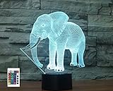 SUPERRUIDALONG 3D Elefant Fernbedienung 16 Farben Nachtlichter Illusion Acryl LED Tischlampe Nachttischlampe Kinder Schlafzimmer Schreibtisch Dekor Geburtstag Geschenke Spielzeug für Kinder