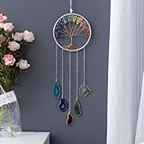 Kristalle Baum des Lebens Traumfänger, natürlicher Edelstein Achat Chakra Schild, Wandbehang, Heimdekoration für Meditation,Yoga Wandkunst,Mandala Ornamente für Schlafzimmer (7 Chakra-Kristalle)