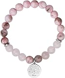 eModwey 8mm Perlen Heilsteine Armband für Damen - Chakra Yoga Bergkristall Armband, Inspirierendes Paar/Freundschafts/Partner Armbänder aus Rosenquarz und Zebra Jade