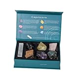 Erliway Steinbock Sternzeichen-Kristalle Geschenkset, Sternzeichen Heilkristalle Geburtssteine mit Horoskop-Box, 7 Stück natürliche Rohsteine für Anfänger, spirituelle Astrologie-Kristalle für Frauen