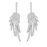 S925 Sterling Silber Post Dangle Drop Engel Flügel Ohrringe für Frauen Gold Blau Cubic Zirkonia Kristall Guardian Winkel Dangle Ohrringe für Frau Mama Her (Silver)