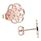 Materia Rosegold Ohrstecker Blume des Lebens - 925 Silber Ohrringe Mandala rund flach SO-384-Rose