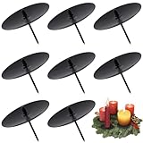 Kerzenhalter Adventskranz Ø 6cm, 8 Stück Advents Kerzenhalter für Stumpenkerzen, Metall Adventskerzenhalter mit Dorn Kerzenteller Kerzenständer für Adventskranz, DIY Advents Deko Weihnachten, Schwarz