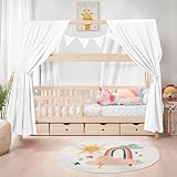 iLuane Hausbett Himmel Deko - 3PCS Betthimmel Hausbett Set, 100% Baumwolle Musselin Vorhang - Hausbett Dekoration für Mädchen & Jungen - Stoffhimmel Hausbett für 90x200 & 120x200 Kinderbetten