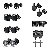 Konxi 7 Paar Diamant Ohrringe für Männer Herren Edelstahl Silber Schwarz Ohrstecker Set Edelstahl Schwarz Ohrstecker Cubic Zirkonia Jungen Ohrring Hypoallergen (Schwarz)