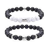 ANAZOZ Armband Freundschaft Perlen 2 Stück, Armband Naturstein Herren Elastisch Armreif 17cm bis 21.5cm Länge 8 mm Lavastein und Weißer Türkis mit Sternzeichen Schütze