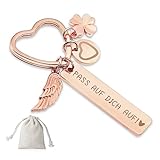 Sugeru Herz Schlüsselanhänger | Pass auf dich auf ! | schutzengel schlüsselanhänger auto personalisiert | geschenke für Führerschein Geburtstag Weihnachten Frauen Freundin Mama Tochter | Rosé
