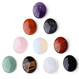 GUJOXILA 10PCS Kristalle Heilstein Stein Set Oval Pocket Edelsteine,Amethyst Rosenquarz Bergkristall Tigerauge Roter Jaspis Bulk Tasche Poliert Chakra Energieausgleich Meditation Sorgen Stein 25mm