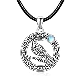 TANGPOET Wikinger Raben Halskette 925 Sterling Silber Keltische Knoten Krähe Halskette Nordische Amulett Talisman Anhänger Halloween Gotik Schmuck Geschenke für Damen Herren