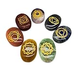 7 Chakra Edelstein Oval Set mit Gravur (jeder Stein ca. 4x3 cm groß) – Energetische Balance & spirituelle Harmonie | Heilsteinarbeit Feng Shui Yoga Meditation