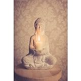 dszapaci Stein Buddha Figur Deko Weiß 30cm Thai Skulptur Teelicht Betende Garten Steinfigur Teelichthalter Statue Zen Buddhafigur