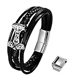 Flongo Leder Armband Herren Thors Hammer Wikinger Lederarmband schwarz silber Edelstahl Mjölnir Gravur Kette Viking leather schmuck mehrschichtig geflochten Lederband für Männer Damen mit Geschenkbox