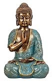 Lifestyle & More Buddha Skulptur Dekofigur aus Kunststein Gold/Mint grün Höhe 23cm Breite 14cm