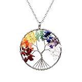 Baum des Lebens Anhänger Halskette, Edelstein Chakra-Anhänger, Kupfer Chakra Edelstein Halskette, Lebensbaum Halskette, 7 Stein Chakra Reiki Energietherapie Heilung Fashion Schmuck, für Damen Herren