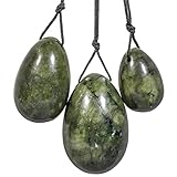 Nupuyai Grüne Jade Yoni Eier Set von 3 mit Schnur, gebohrter Kristall Massage Stein Ovaler Kegel Ei für Frauen Kegel Übung Stärkung Beckenbodenmuskeln