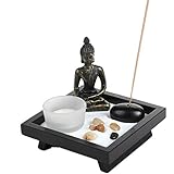 Thailändisches Kerzenhalter-Geschenk-Set mit mit Buddha-Statue - mit Naturstein - mit Räucherstäbchenhalter, Sitting Buddha HD38