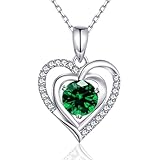immobird Damen Herzkette Silber Kette mit Herz Smaragde Mai Geburtsstein Anhänger Halsketten Damen Silber 925 Geschenk für Frauen