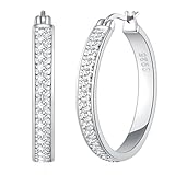BMMYE Strass-Creolen für Damen, glitzernde, große CZ-Creolen für empfindliche Ohren, läuft nicht an, Sterlingsilber, vergoldet, Strass-Ohrringe, 30/40/50/60 mm, 30mm, Sterling Silber, Kein Edelstein
