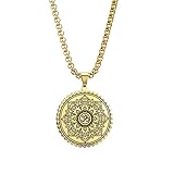 EUEAVAN Mandala Om Aum Ohm Herren Halskette Sanskrit Symbol Om Aum Ohm Spirituelles Amulett Indisches Lotus Mandala Yoga Anhänger Religiöser Schmuck Herren (gold)