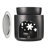 Zweiapappel Räucherstövchen Duftlampe mit Räuchersieb und Keramik Öldiffusor Schale Anthrazit Duftwachs diffusor Weihrauch Kräuter Burner(Blütenmeer)