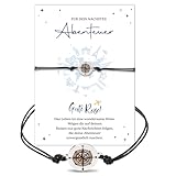 BOOMTOP Gute Reise Geschenk Glücksbringer Kompass Armband Reiseglücksbringer Glücksarmband Talisman zur Reise Viel Glück Geschenke Verstellbar Armkettchen für Frau Mann Lieblingsmensch mit Grußkarte