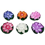 6 Stück mehrfarbige schwimmende Lotus-LED-Nachtlichter mit Auto-Sensor für Gartenteich und festliche Dekorationen (A)