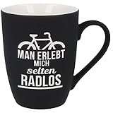 Spruchreif | SOFT-TOUCH-Tasse mit beidseitiger Gravur Radlos | Fahrrad Tasse | Matte Oberfläche | Lustiges Geschenkidee Radfahrer | 350 ml