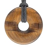 Lebensquelle Plus Tigerauge Edelstein Donut Ø 30 mm + Baumwollband | Edelstein Anhänger | Echte Heilsteinkette inkl. Band