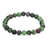 Lebensquelle Plus Kugelarmband | Perlen Armband 8 mm | Hochwertiges Edelsteinarmband | Natur Stein Edelsteinarmband dehnbar (Zoisit mit Rubin)