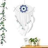 JZK Evil Eye Traumfänger, Makramee, türkisches Auge, böses Auge, mit Federn, Weiß, Dekoration für Schlafzimmer, Wanddekoration, Gothic-Geschenk für Geburtstag