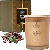 Kaffeekerze – 9,7 oz/275 g Kaffeeduftkerze in braunem Milchglasgefäß mit Holzdeckel und knisterndem Holzdocht in luxuriöser Geschenkbox – reichhaltig, köstlich und duftend