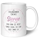 GRAVURZEILE Bedruckte Tasse mit Spruch - Freundinnen sind wie Sterne - Geschenk für Freundinnen - Geschenke für die beste Freundin zum Geburtstag oder zu Weihnachten - Farbe: Weiß