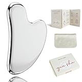 Rena Chris Gua Sha Stein, Edelstahl Gua Sha Stein für Kieferformung & Schwellungsreduktion, Hautpflege Geschenk (Silber)