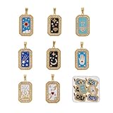DICOSMETIC 8 Stück 8 Designs 304 Edelstahl Tarot Anhänger Emaille Strass Goldene Tarot Anhänger Rechteckige Tarot Karten Anhänger Für Schmuckherstellung 32x19.5mm