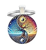 Schlüsselanhänger, Taschenschmuck Cabochon Baum des Lebens und Yin & Yang Symbol