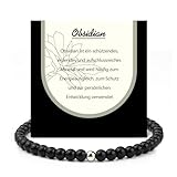 Echtes Obsidian Armband - Naturstein Armband Damen mit 6mm Perlen, Verstellbar, Heilsteine Armband, Edelstein Schmuck, Chakra Armband, Talisman