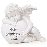 Logbuch-Verlag Grabengel aus Kunstharz wetterfest Grabschmuck mit Spruch Wir vermissen Dich Schutzengel als Grabdekoration 13 x 7,5 cm weiß