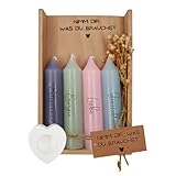 FloraVigo Nimm dir was du brauchst, Dekoratives Kerzenständer-Set, Handgefertigt | Perfekte Geschenkidee zum - Geburtstag, für Frauen, Freundin & Schwester (Grau, Rosa, Grün, Blau)