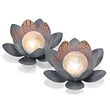 Dekoratives Solar Lotusblüten 2er Set aus Metall - angenehm warmweißes Licht - traumhafte Lichteffekte durch Bruchglasoptik - (D x H): 26 x 12cm - Solarlampe Gartenbeleuchtung Lotusblume esotec 102087