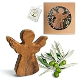 OLIQUE Schutzengel aus Olivenholz - Handgemachter Handschmeichler als Geschenk zur Geburt, Taufe Kommunion und zur Firmung (Ohne Gravur)