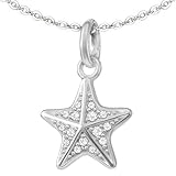 CLEVER SCHMUCK Seestern Halskette Mini Anhänger 10 mm funkelnd mit vielen Zirkonias feine Kette Anker 40 cm 925 Sterling Silber im Schmucketui