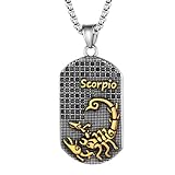 JewelryWe Sternzeichen Kette Herren Erkennungsmarke: Skorpion Edelstahl 12 Sternbilder Tierkreis Horoskop Dog Tag Hundemarke Anhänger mit Gravur Konstellation Halskette für Männer Gold Silber