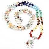 PH PandaHall 7 Chakra 108 Mala Perlen Halskette 8mm Dicke Perlenwickelarmband Halskette Lange Halskette Mit Baum Des Lebensanhänger Anhänger Aus Natursteinen Und Runder Perlenkette